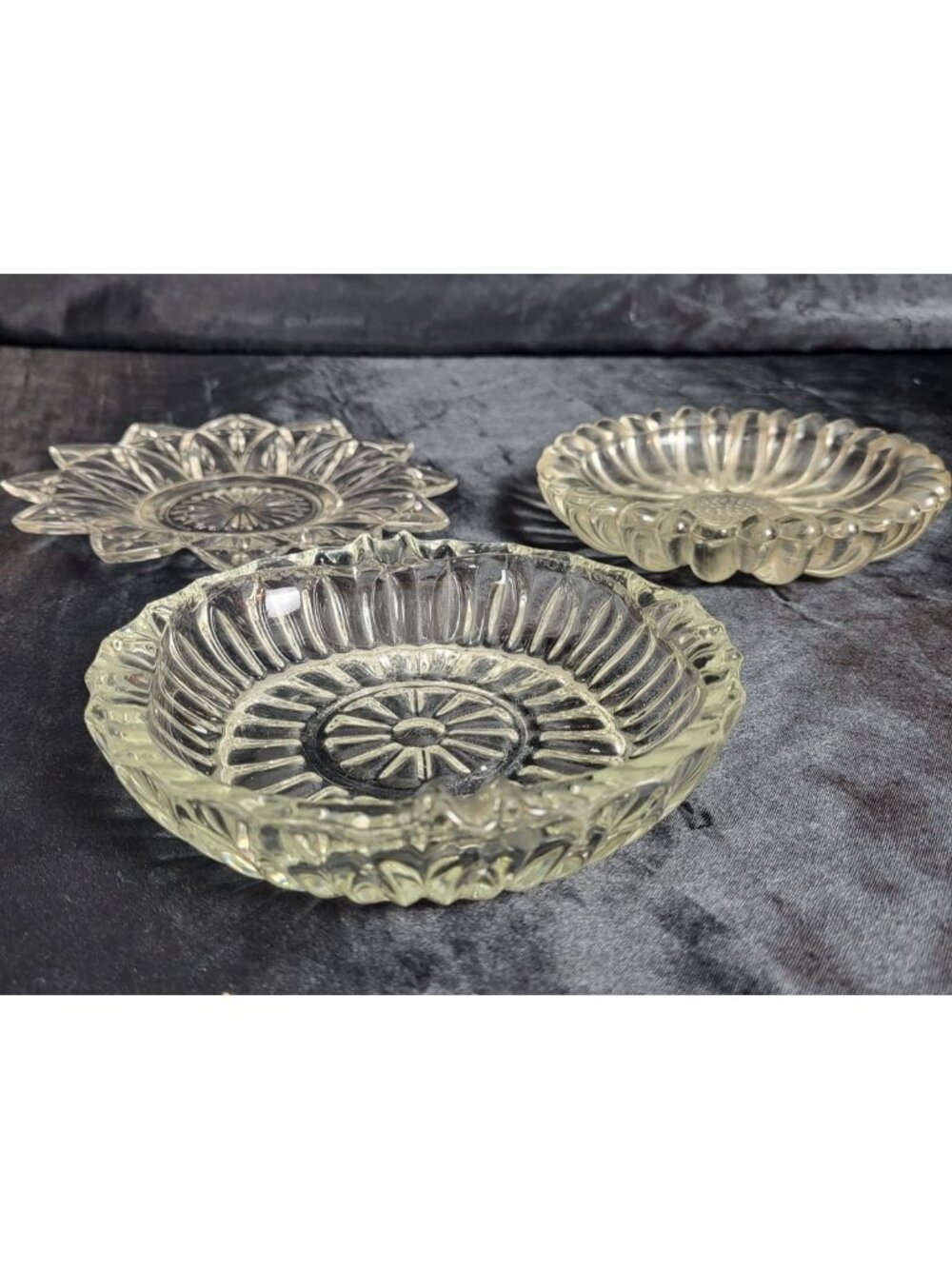(3) Vtg Crystal Cut Clear Ashtrays Glass Cigar Cigarette Grandpa Novelty Candy